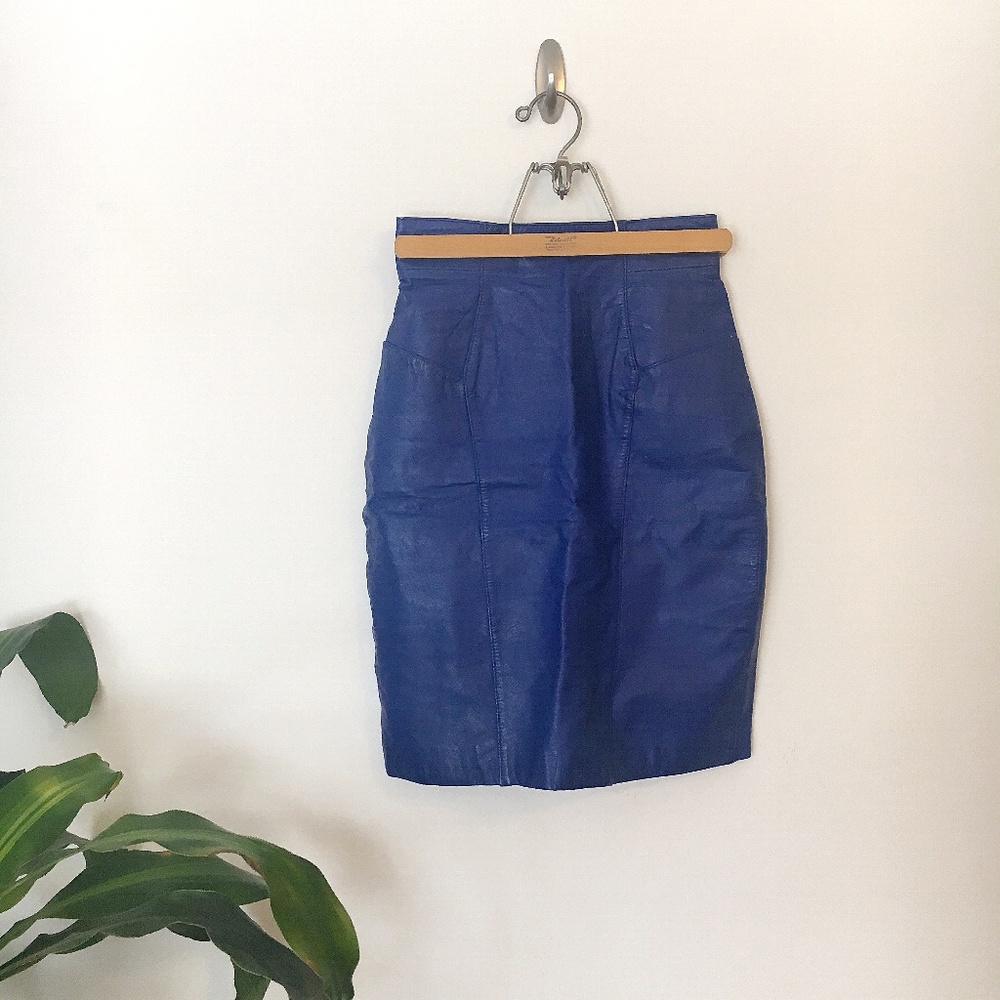 Vintage | 1980s Blue High-Waisted Leather Skirt
